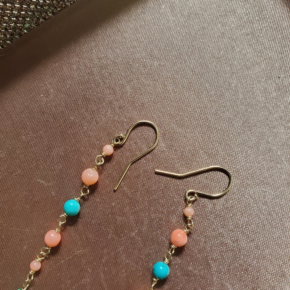 14k Gold Turquoise and Coral Earrings - Picture 3 of 6